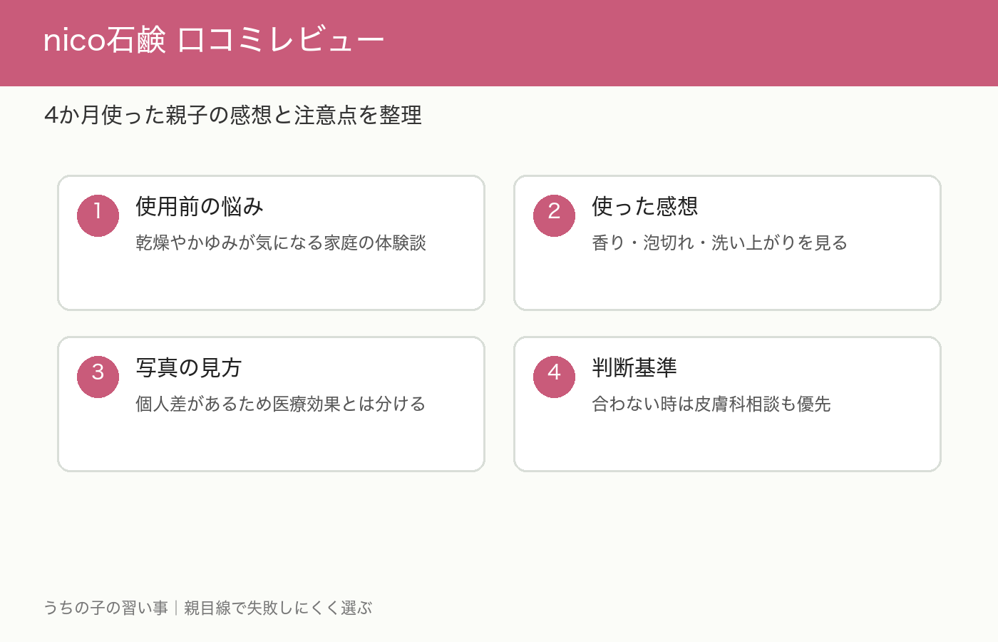 nico石鹸を4か月使った親子の口コミと注意点を整理した図解